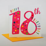 Birthday Card, Age 18 - Pink, Happy 18th Birthday, Embellished with pompoms