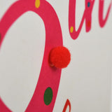 Birthday Card, Age 18 - Pink, Happy 18th Birthday, Embellished with pompoms