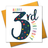 Birthday Card, Age 3 - Blue, Happy 3rd Birthday, Embellished with pompoms