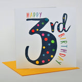 Birthday Card, Age 3 - Blue, Happy 3rd Birthday, Embellished with pompoms