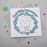 Religious Occassions Card, Beads, First Holy Communion, Embellished with pompoms