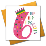 Birthday Card, Age 6 - Pink, Hip Hip Hoorah!!!, Embellished with pompoms