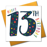 Birthday Card, Age 13 - Blue, Happy 13th Birthday, Embellished with pompoms