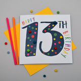 Birthday Card, Age 13 - Blue, Happy 13th Birthday, Embellished with pompoms