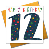 Birthday Card, Age 12 - Blue, Happy Birthday 12, Embellished with pompoms