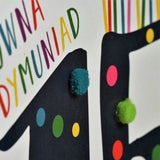 Welsh Age 15 Birthday Card, Penblwydd Hapus, Blue, Embellished with Pompoms