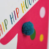 Birthday Card, Age 1, Pink, 1st Birthday, Embellished with pompoms