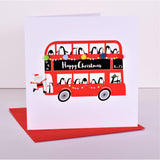 Christmas Card, Santa on the Bus, Embellished with colourful pompoms