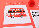 Christmas Card, Santa on the Bus, Embellished with colourful pompoms