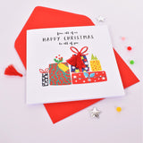 Christmas Card, Presents, From All of Us to All of You, Embellished with pompoms