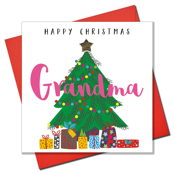 Christmas Card, Christmas Tree & Presents, Grandma, padded star Embellished