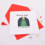 Christmas Card, Snow Globe, Thinking of You, Embellished with a padded star