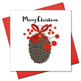 Christmas Card, Merry Christmas, Pine Cone, Embellished with colourful pompoms