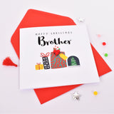 Christmas Card, Pile of Presents, Brother, Embellished with pompoms