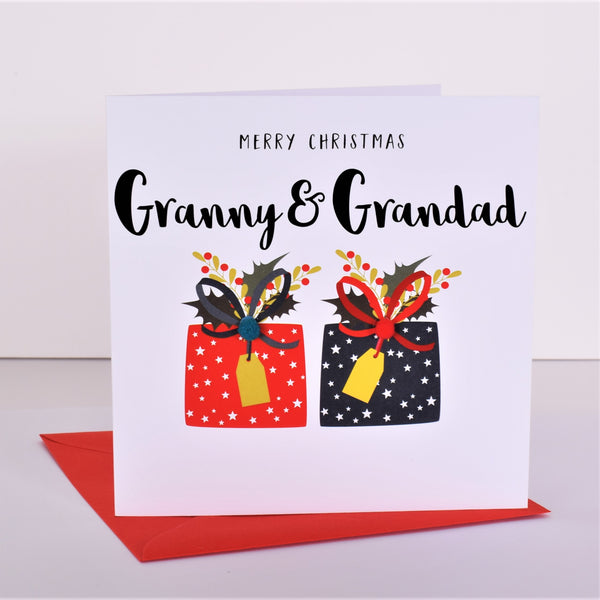 Christmas Card, Presents, Granny & Grandad, Embellished with pompoms