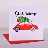 Christmas Card, Christmas Tree on Car, Embellished with colourful pompoms