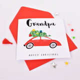 Christmas Card, Christmas Tree on Car, Grandpa, Embellished with pompoms