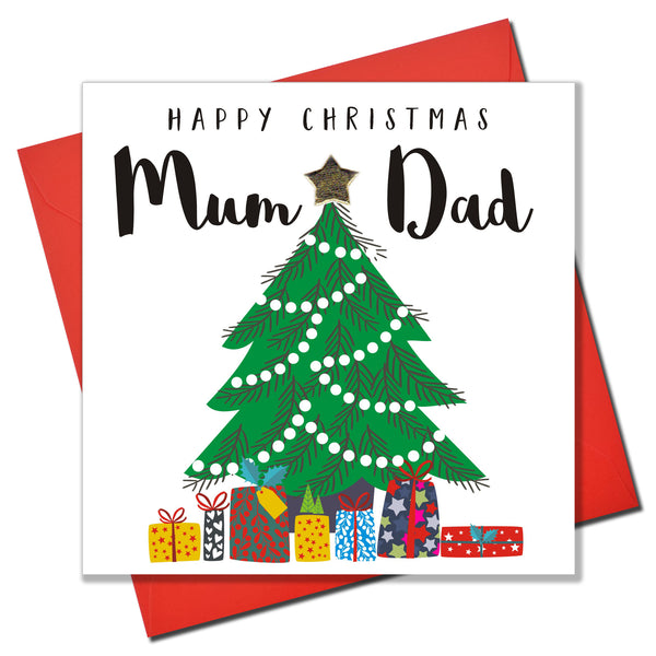 Christmas Card, Christmas Tree and Presents, Mum & Dad, padded star Embellished
