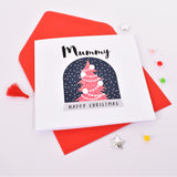 Christmas Card, Snow Globe, Mummy Happy Christmas, Embellished with pompoms