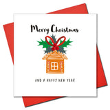Christmas Card, Gingerbread House, Embellished with colourful pompoms