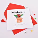 Christmas Card, Gingerbread House, Embellished with colourful pompoms