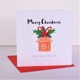 Christmas Card, Gingerbread House, Embellished with colourful pompoms