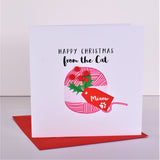 Christmas Card, Ball of Pink String, from the Cat, Embellished with pompoms