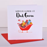 Welsh Dad Christmas Card, Nadolig Llawen, Santa Sleigh, Embellished with Pompoms