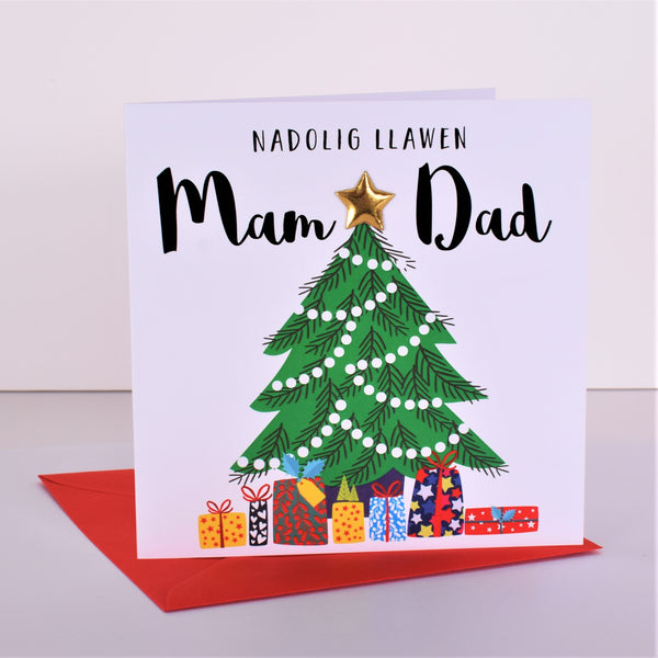 Welsh Mum & Dad Christmas Card, Nadolig Llawen, padded star embellished