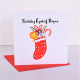 Welsh Baby 1st Christmas Card, Nadolig Llawen, Embellished with Pompoms