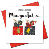 Welsh Granny & Grandad Christmas Card, Mam-gu a Tad-cu, Embellished with Pompoms