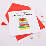 Welsh Teacher Christmas Card, Nadolig Llawen, Athrawes, Embellished with Pompoms