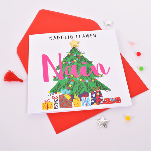 Welsh Grandma Christmas Card, Nadolig Llawen Nain, padded star embellished