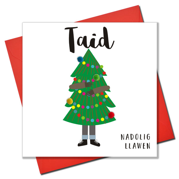 Welsh Grandad Christmas Card, Nadolig Llawen Taid, Embellished with Pompoms