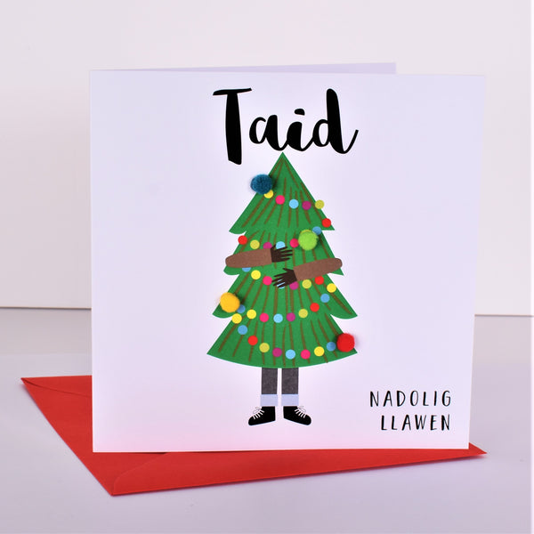 Welsh Grandad Christmas Card, Nadolig Llawen Taid, Embellished with Pompoms