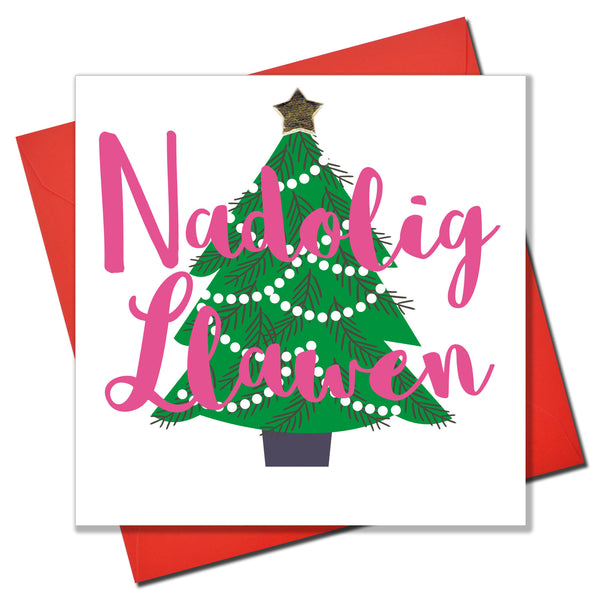 Welsh Christmas Card, Nadolig Llawen, Noel, padded star embellished