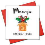 Welsh Granny Christmas Card, Nadolig Llawen Mam-gu, Embellished with Pompoms