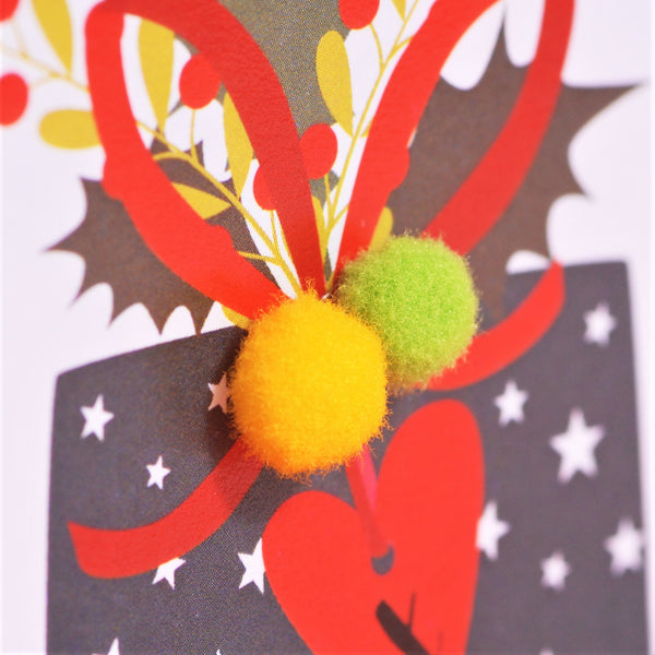 Welsh Christmas Card, Nadolig Llawen, To Both of You, Embellished with Pompoms