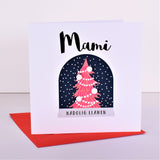Welsh Mummy Christmas Card, Nadolig Llawen Mami, Embellished with Pompoms