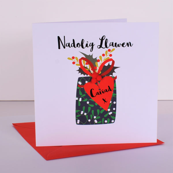 Welsh Christmas Card, Nadolig Llawen, The One I Love, Embellished with Pompoms
