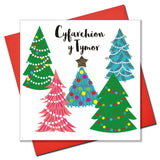 Welsh Christmas Card, Nadolig Llawen, Christmas Trees, padded star embellished