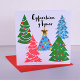 Welsh Christmas Card, Nadolig Llawen, Christmas Trees, padded star embellished