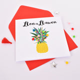Welsh Christmas Card, Nadolig Llawen, Pineapple, Embellished with Pompoms