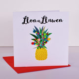 Welsh Christmas Card, Nadolig Llawen, Pineapple, Embellished with Pompoms