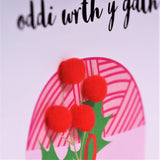 Welsh from the Cat Christmas Card, Nadolig Llawen, Embellished with Pompoms