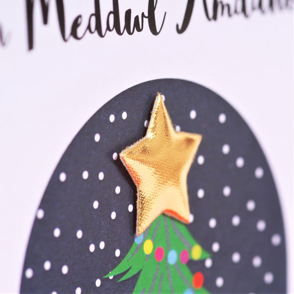 Welsh Christmas Card, Nadolig Llawen, Thinking of You, padded star embellished