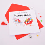 Welsh Christmas Card, Nadolig Llawen, Unicorn Sleigh, Embellished with Pompoms
