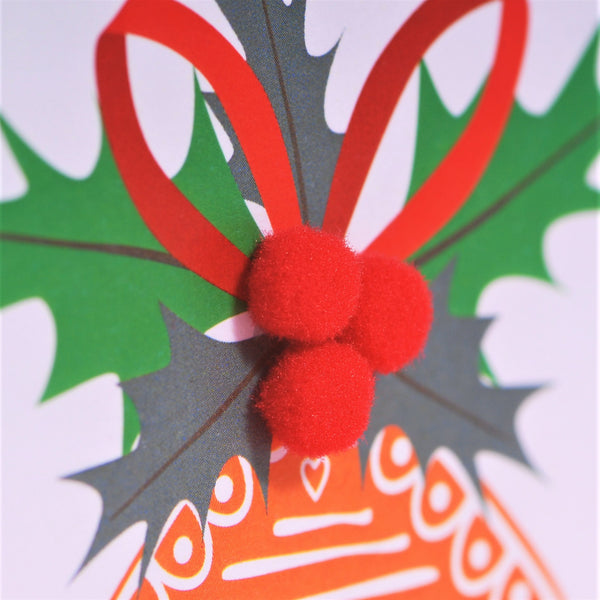 Welsh Christmas Card, Nadolig Llawen, Gingerbread House, Pompom Embellished