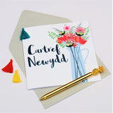 Welsh New Home Card, Vase of Flowers, New Home, Tassel Embellished