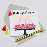 Welsh Birthday Card, Penblwydd Hapus, Pretty Cake, Tassel Embellished
